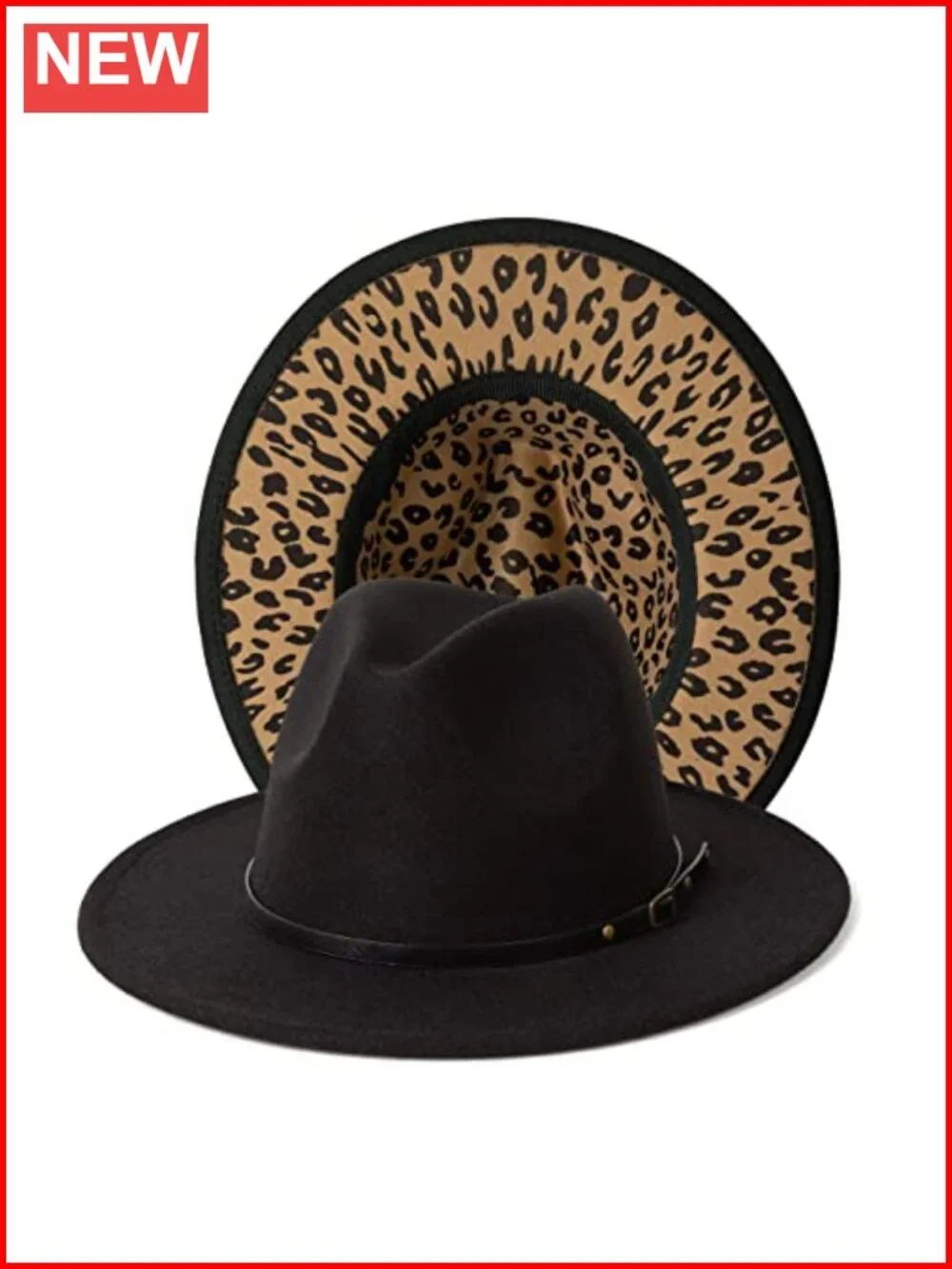 Two Tone Wide Brim Fedora Felt Panama Hat, Cotton Polyester, Adjustable Strap,